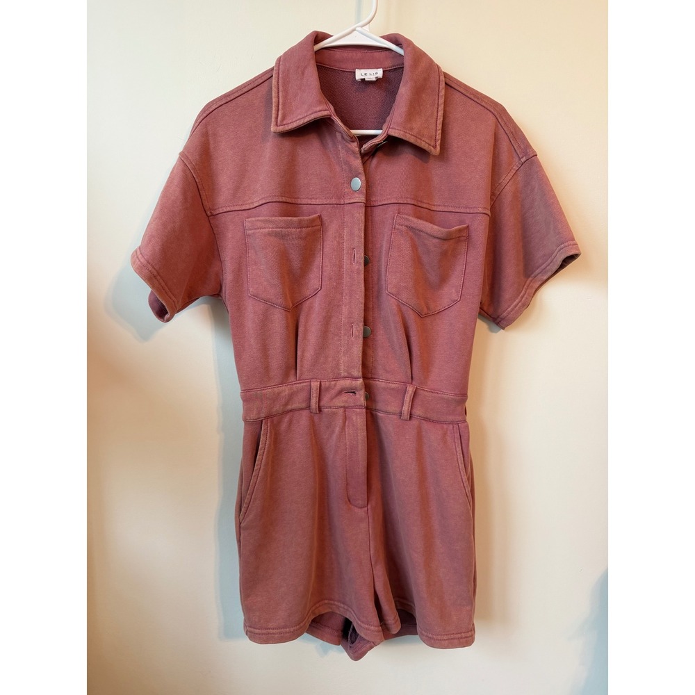 Le Lis Collection Dusty Rose Mineral Wash Short Sleeve Utility Romper Small